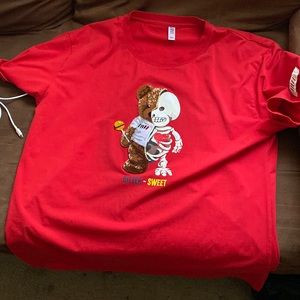 Bitter sweet teddy bear/skeleton shirt graphic embroidery print men’s T - shirt